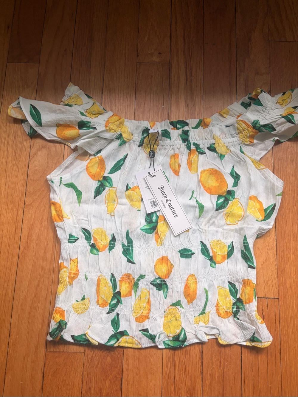 Juicy Couture White Lemon-Print Off-Shoulder Top & skirt
